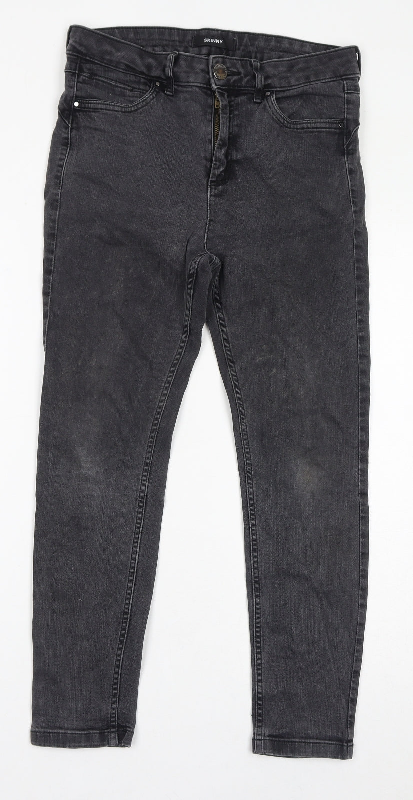 Marks and Spencer Womens Grey Cotton Skinny Jeans Size 12 L25 in Regular Zip
