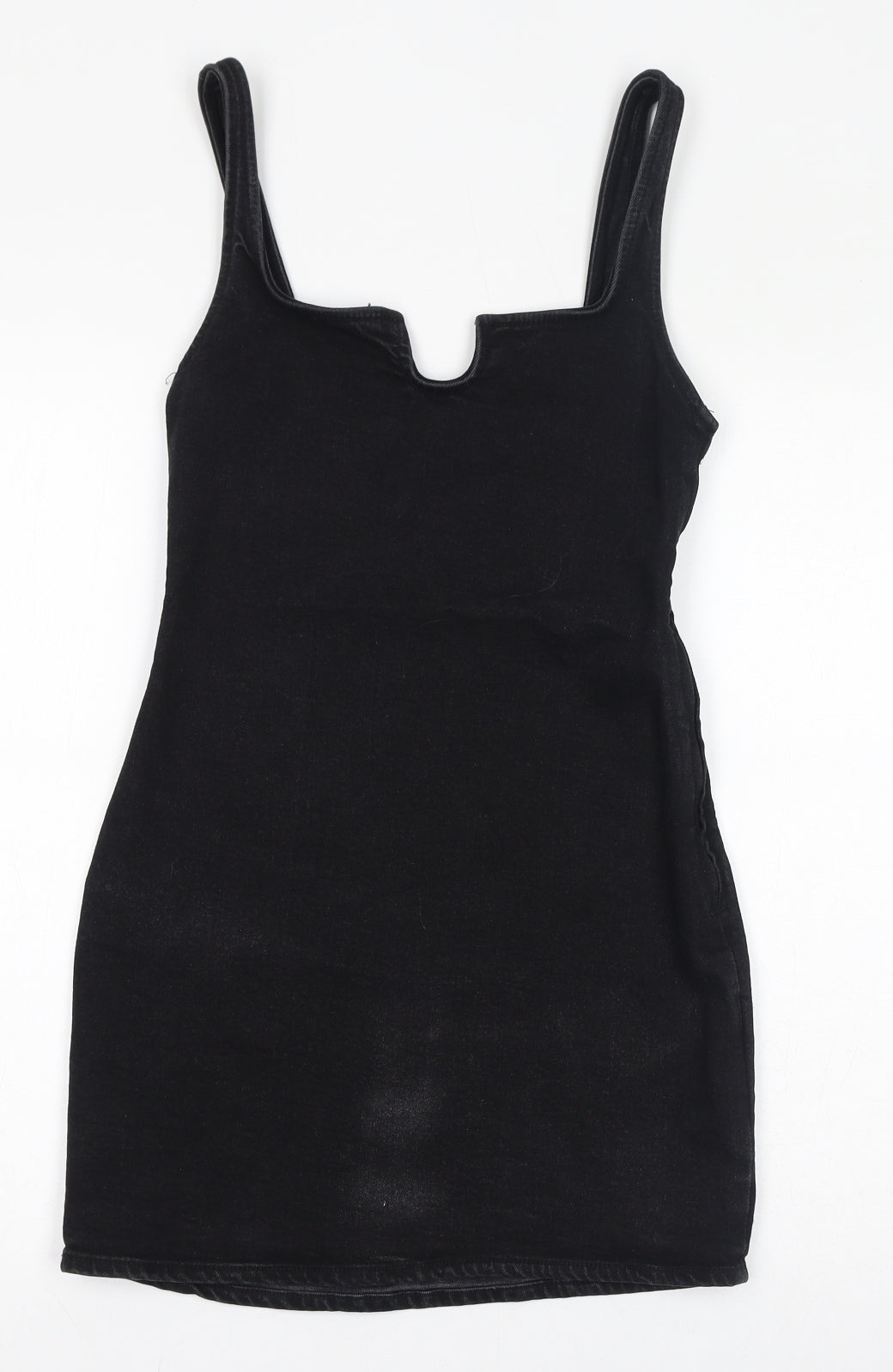Zara Womens Black Cotton Pencil Dress Size S V-Neck Zip