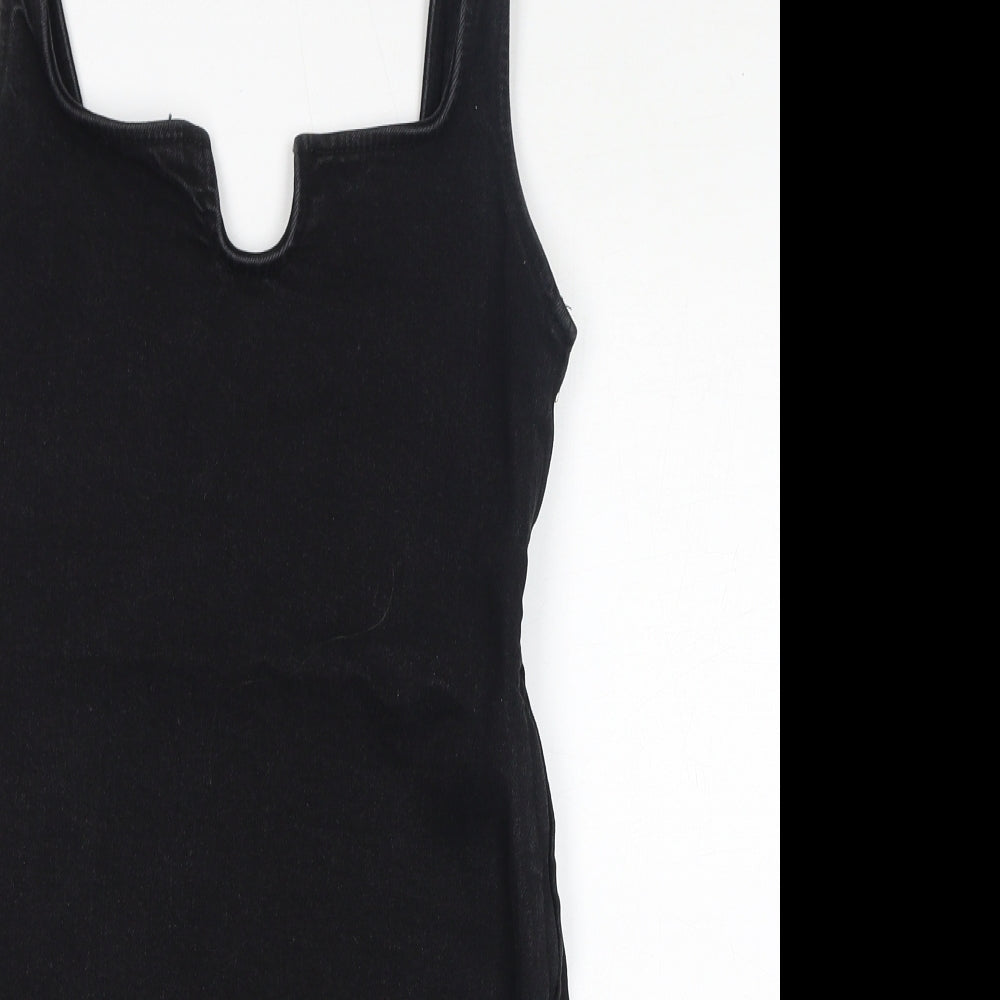 Zara Womens Black Cotton Pencil Dress Size S V-Neck Zip