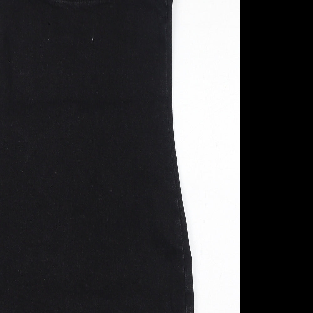 Zara Womens Black Cotton Pencil Dress Size S V-Neck Zip