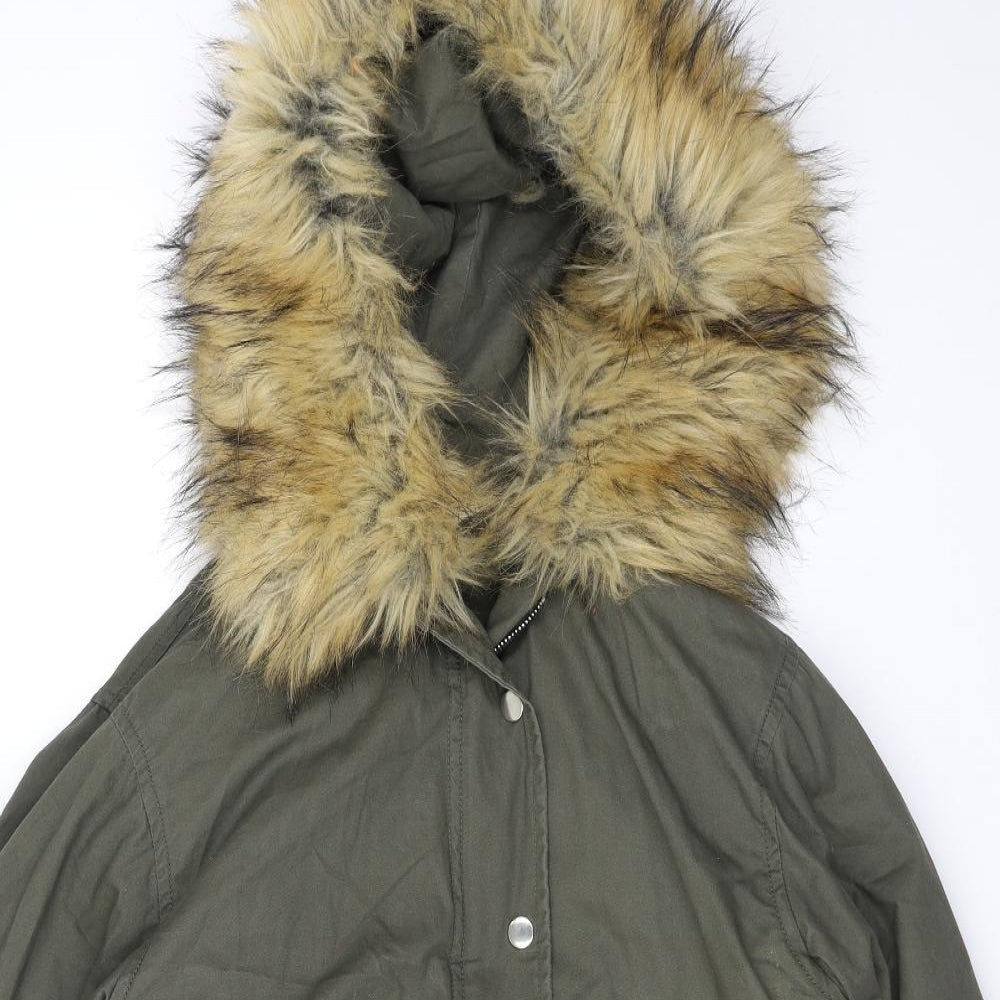 Boohoo Womens Green Parka Coat Size 8 Zip - 2 in 1