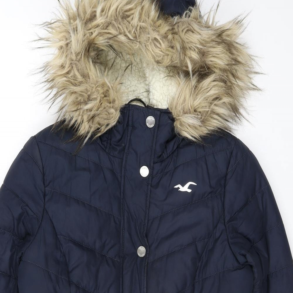 Hollister Womens Blue Parka Coat Size XS Zip - Hooded