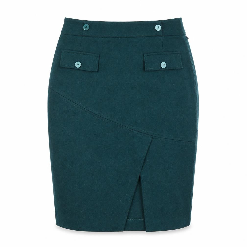 Sino London Womens Green Wool Straight & Pencil Skirt Size 12 Zip
