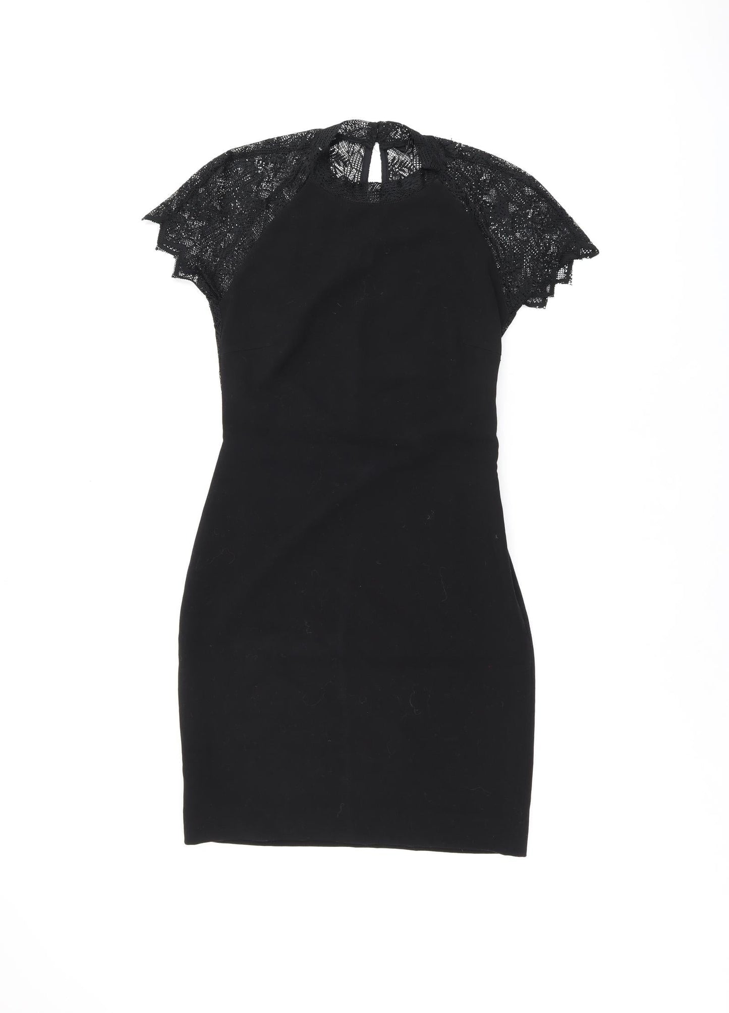 Zara Womens Black Polyester Bodycon Size S Round Neck Zip - Lace Detail