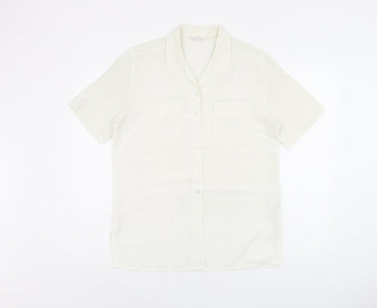 St Michael Womens White Polyester Basic Button-Up Size 10 Collared - Vintage