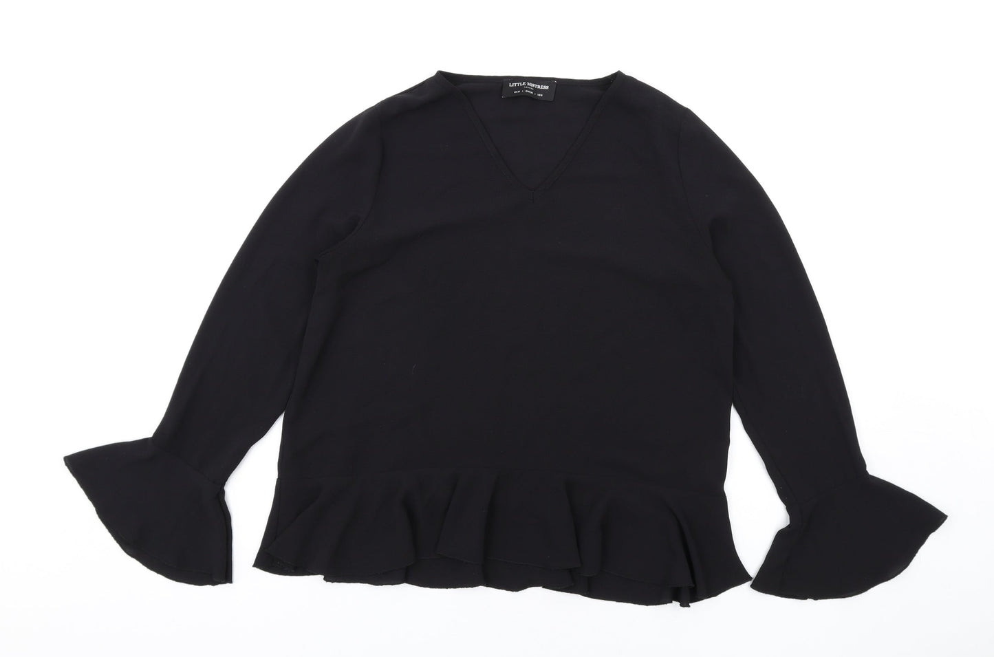 Little Mistress Womens Black Polyester Basic Blouse Size 10 V-Neck