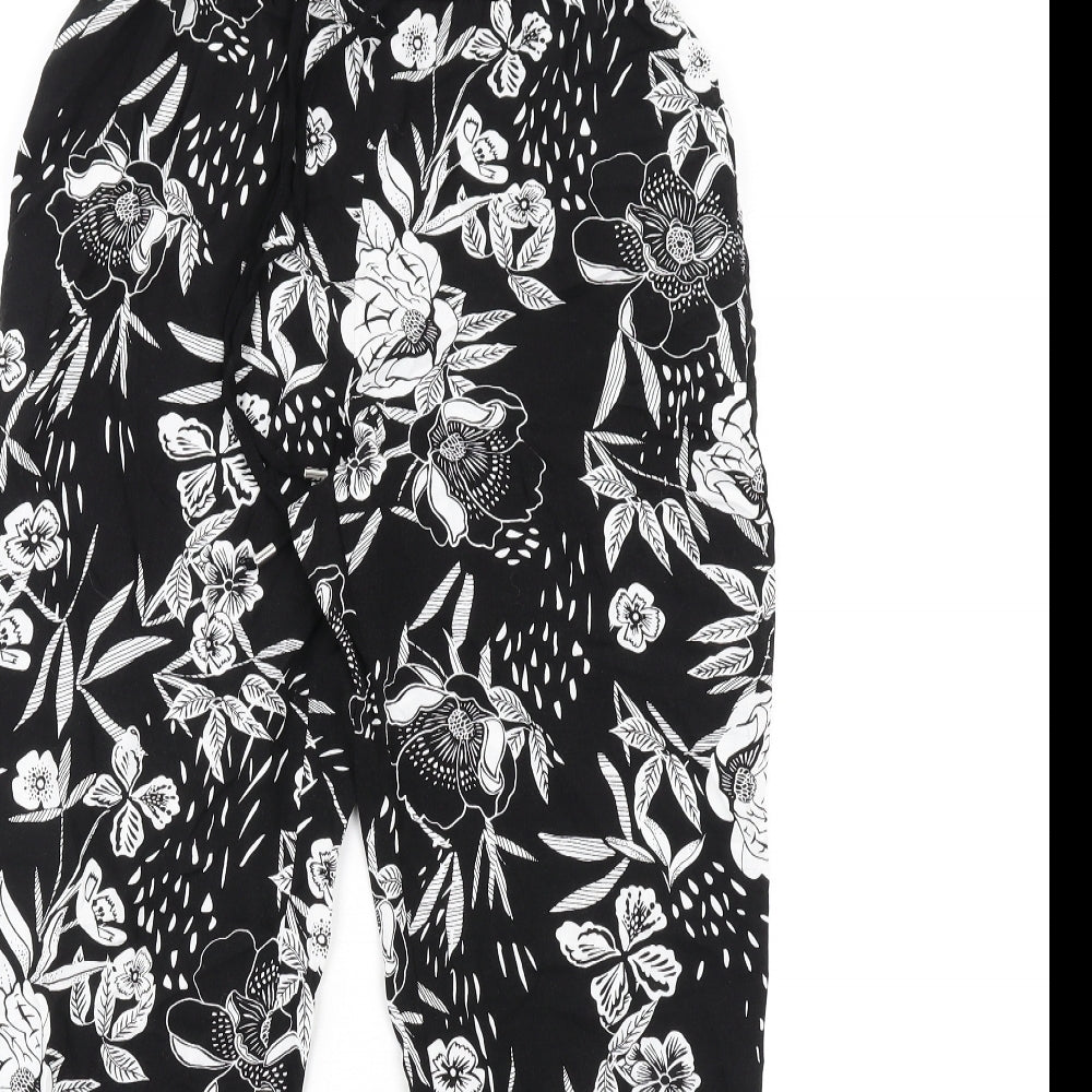 New Look Womens Black Floral Viscose Trousers Size 6 L28 in Regular Drawstring