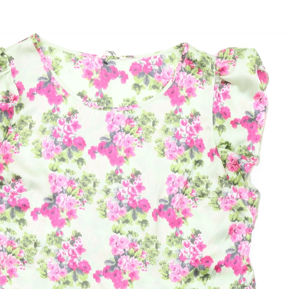 Lakeland Womens Green Floral Polyester Basic T-Shirt Size 14 Round Neck