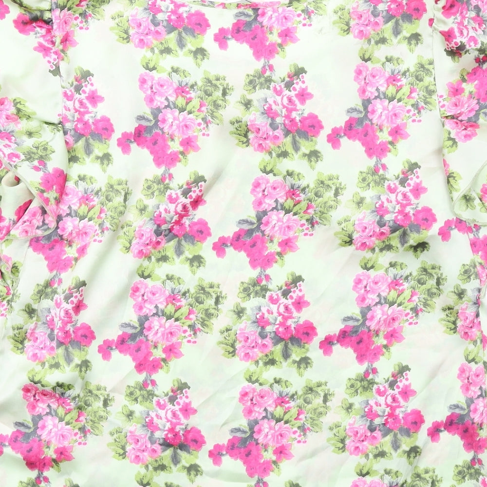 Lakeland Womens Green Floral Polyester Basic T-Shirt Size 14 Round Neck