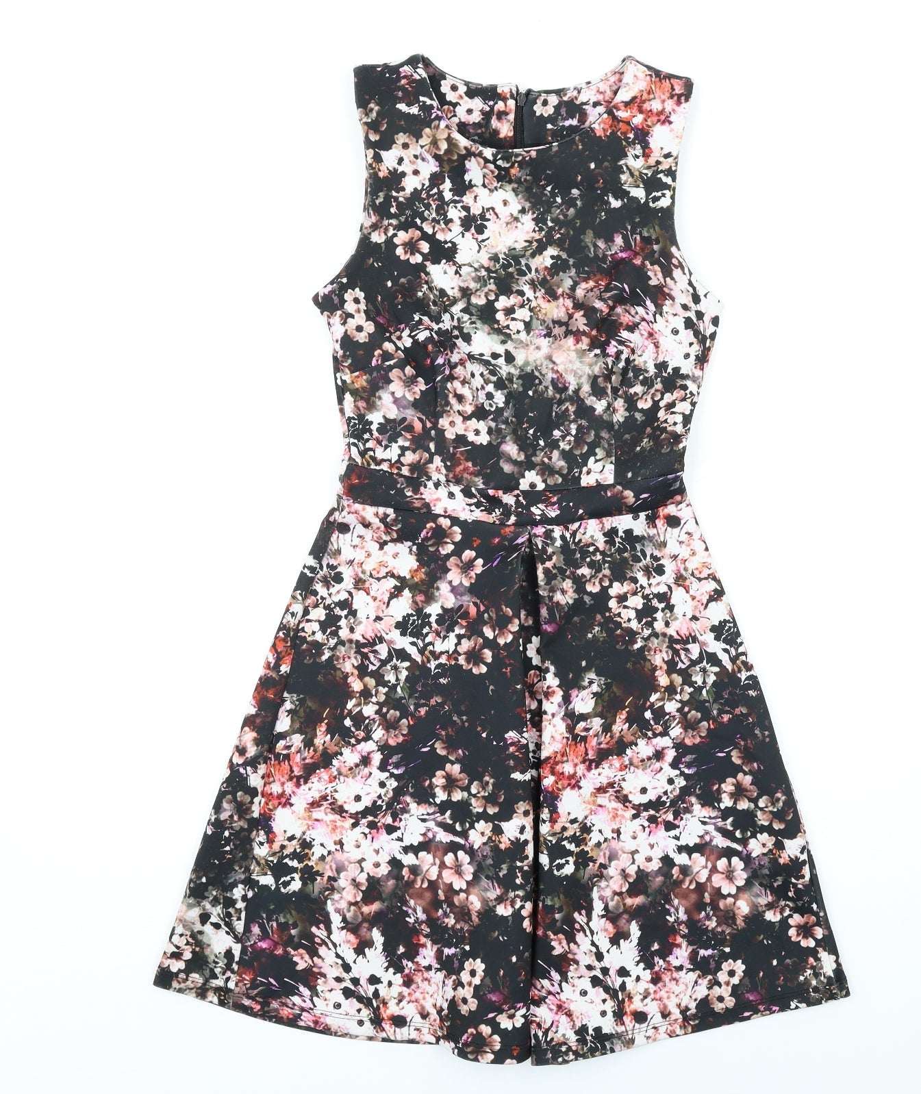 Warehouse Womens Multicoloured Floral Polyester Fit & Flare Size 8 Round Neck Zip