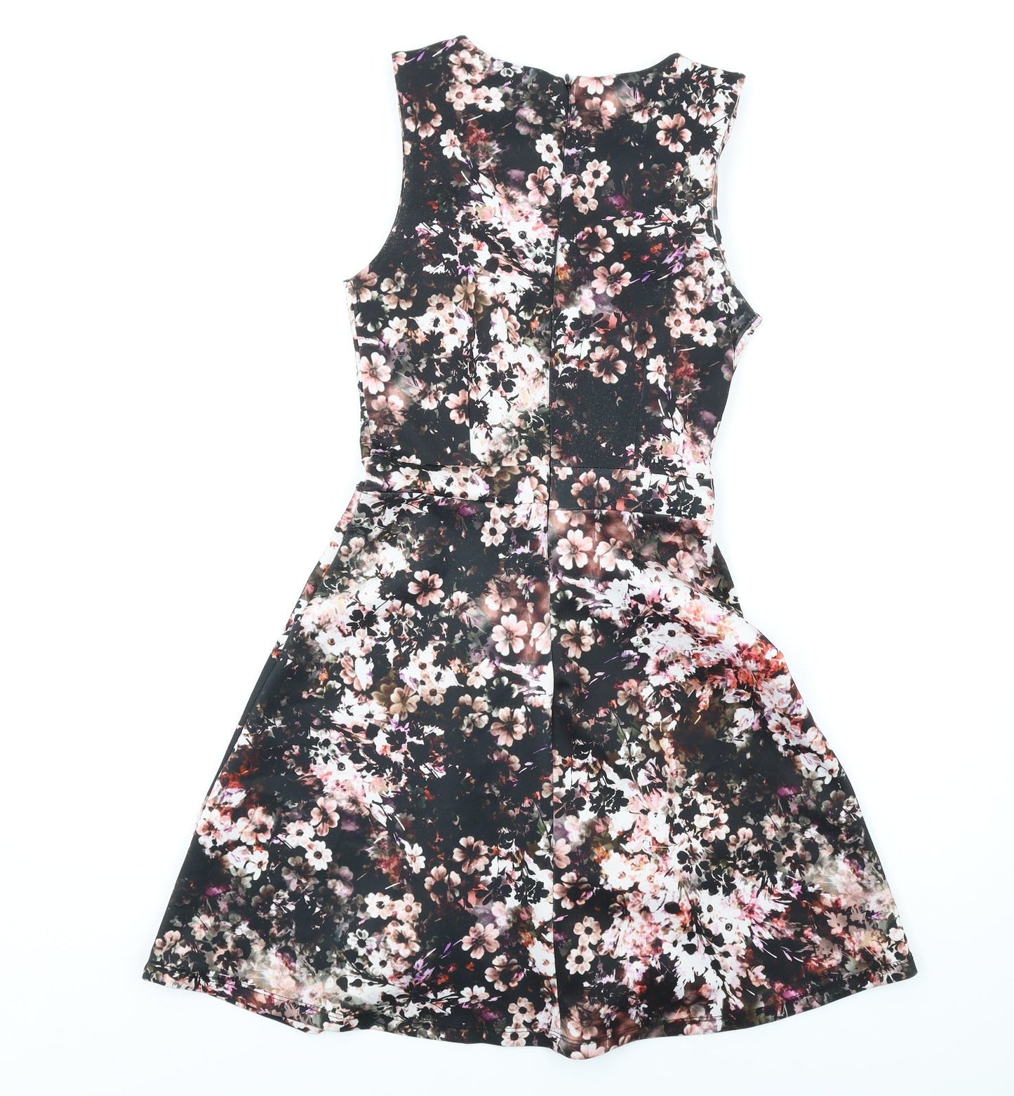 Warehouse Womens Multicoloured Floral Polyester Fit & Flare Size 8 Round Neck Zip