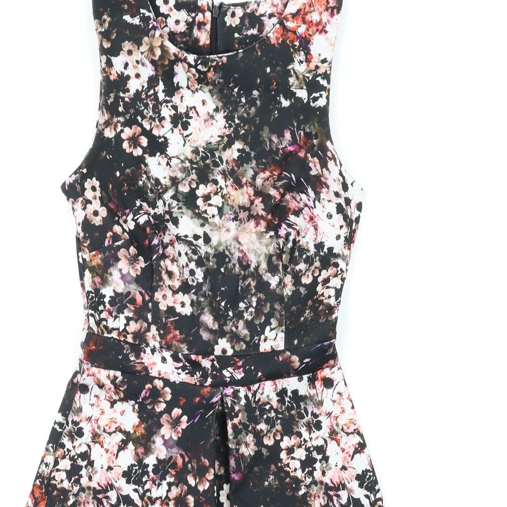 Warehouse Womens Multicoloured Floral Polyester Fit & Flare Size 8 Round Neck Zip