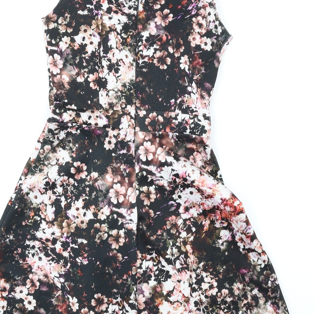 Warehouse Womens Multicoloured Floral Polyester Fit & Flare Size 8 Round Neck Zip