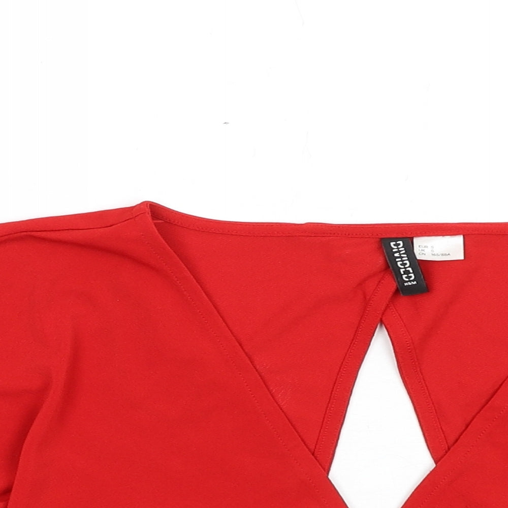 H&M Womens Red Polyester Cropped T-Shirt Size S V-Neck