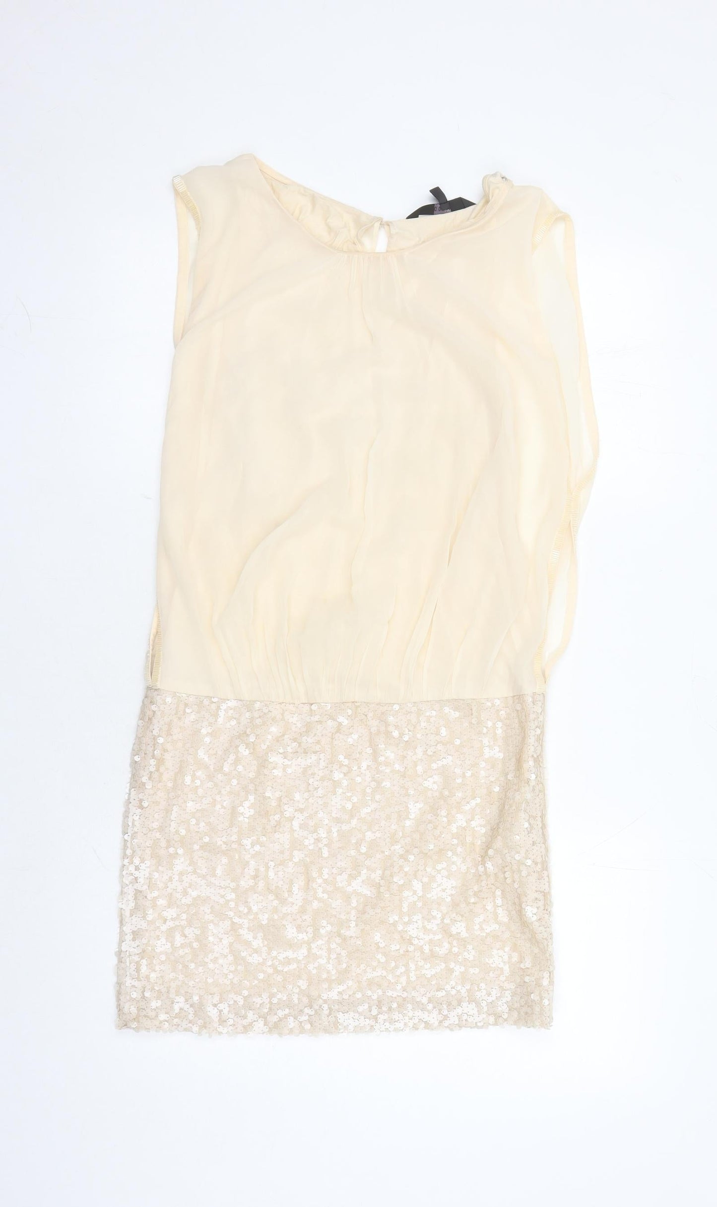 Coast Womens Beige Polyester A-Line Size 10 Round Neck Button - Sequin Detail