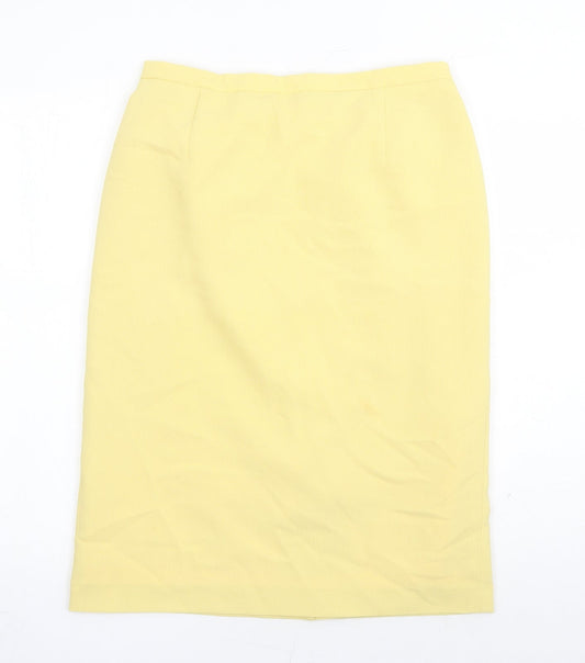 Janine Pauporte Womens Yellow Polyester A-Line Skirt Size 32 in Zip - Elasticated Waist Lined