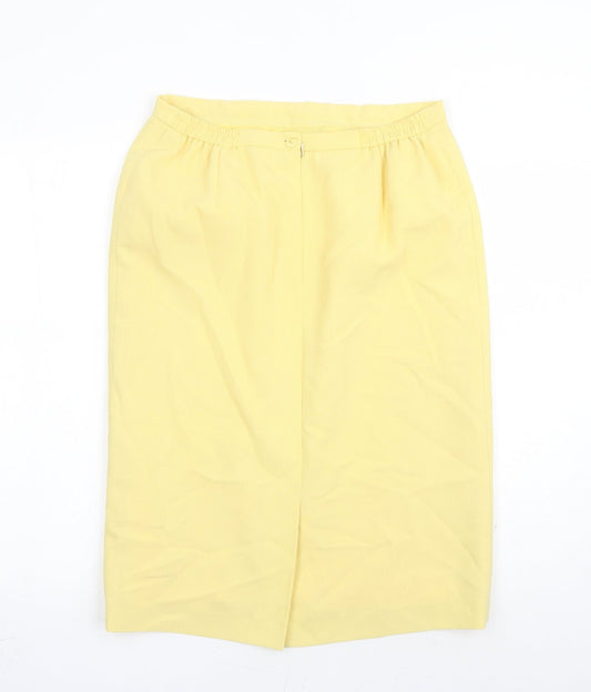 Janine Pauporte Womens Yellow Polyester A-Line Skirt Size 32 in Zip - Elasticated Waist Lined