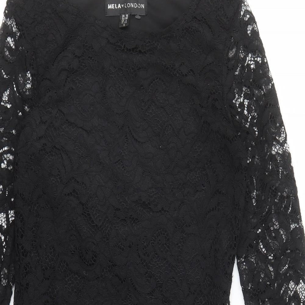 Mela London Womens Black Geometric Polyester Bodycon Size 10 Round Neck Pullover
