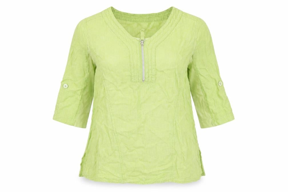 Doris Streich Womens Green Linen Basic Blouse Size 10 V-Neck