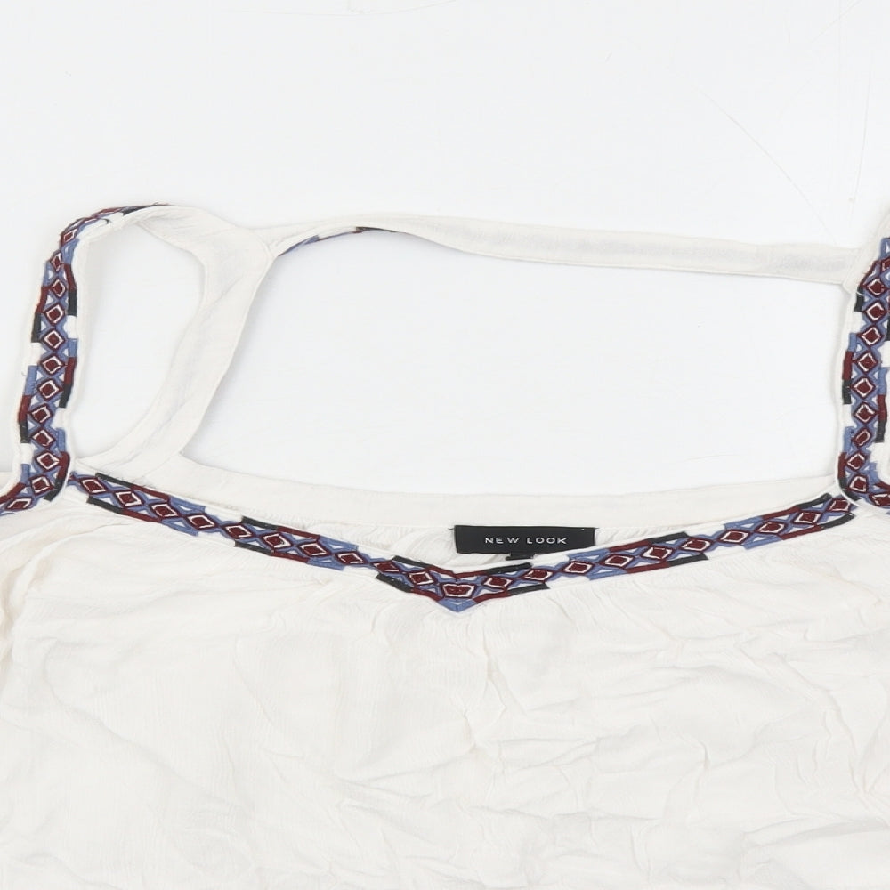 New Look Womens White Viscose Basic Blouse Size 16 V-Neck - Embroidered Detail Cold Shoulder