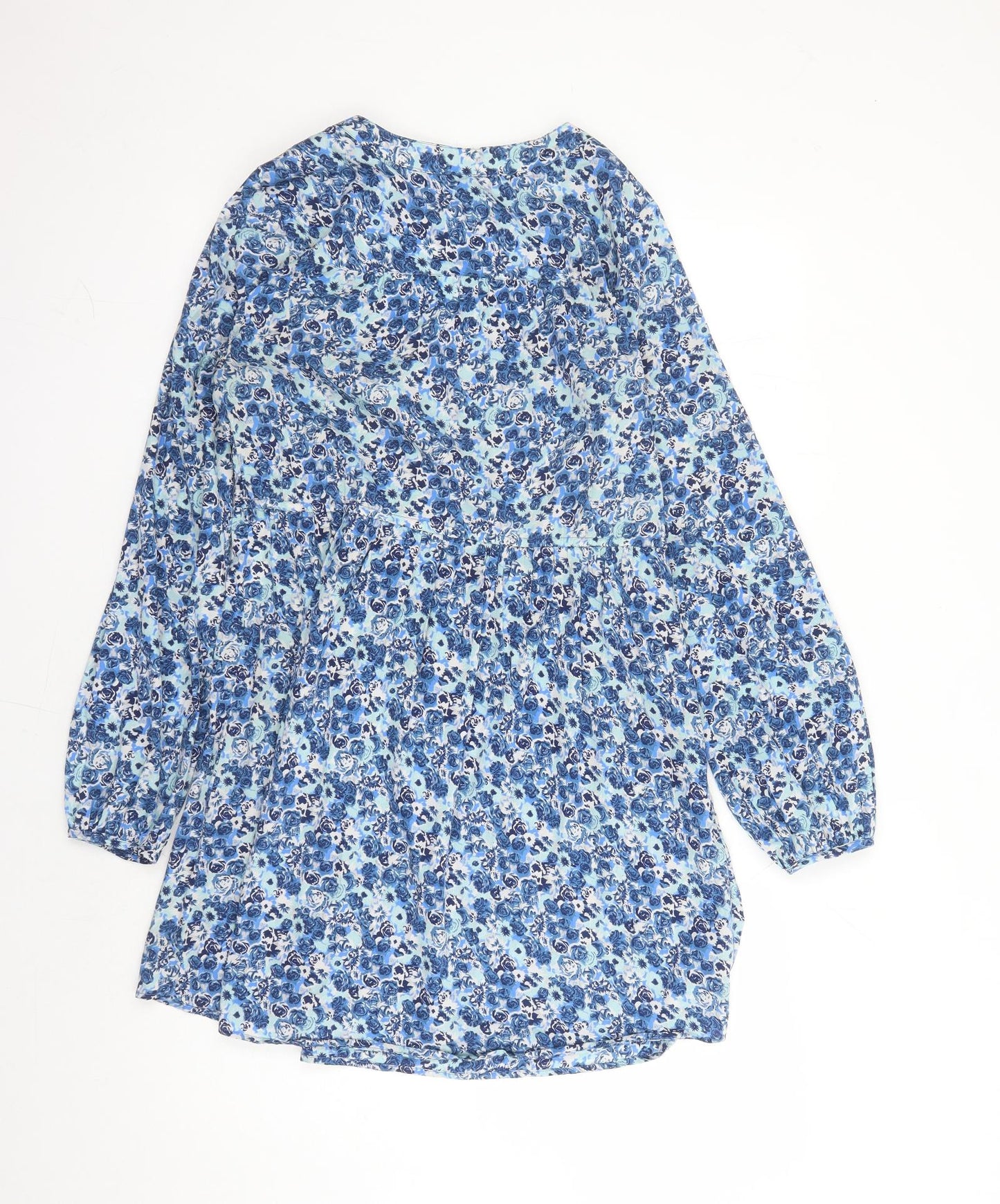 VILA Womens Blue Floral Polyester A-Line Size S V-Neck Pullover