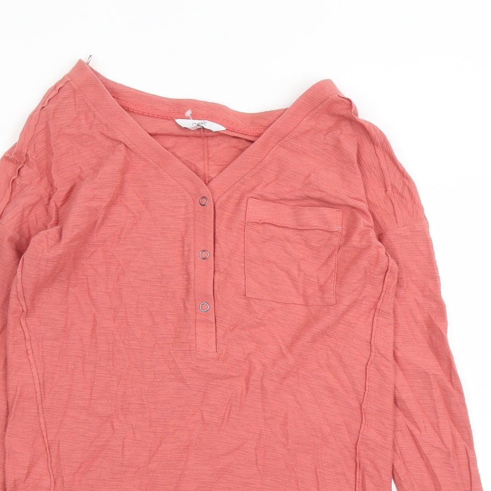 NEXT Womens Brown Cotton Basic T-Shirt Size 6 V-Neck