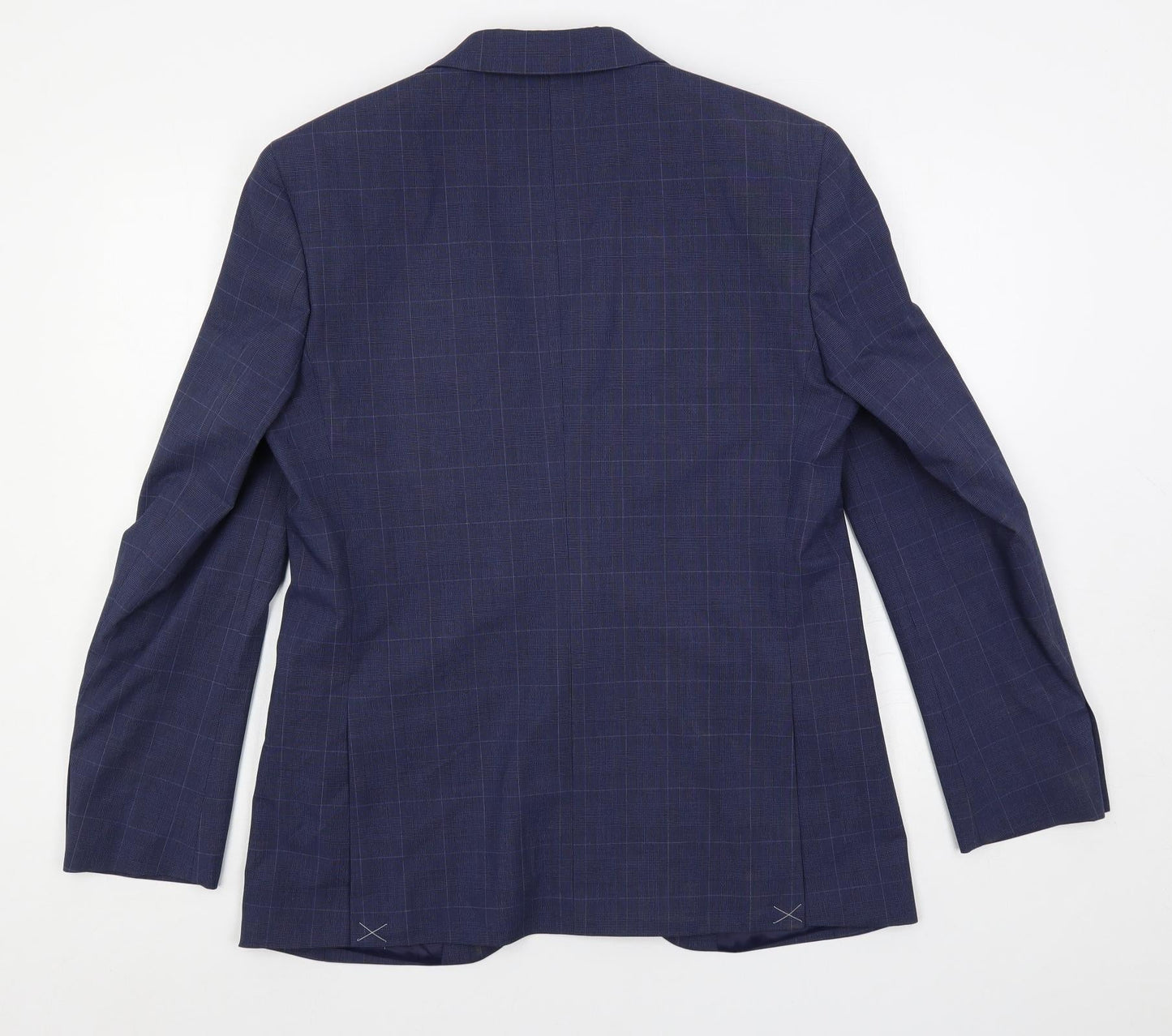 Marks and Spencer Mens Blue Plaid Polyester Jacket Suit Jacket Size 40 Regular