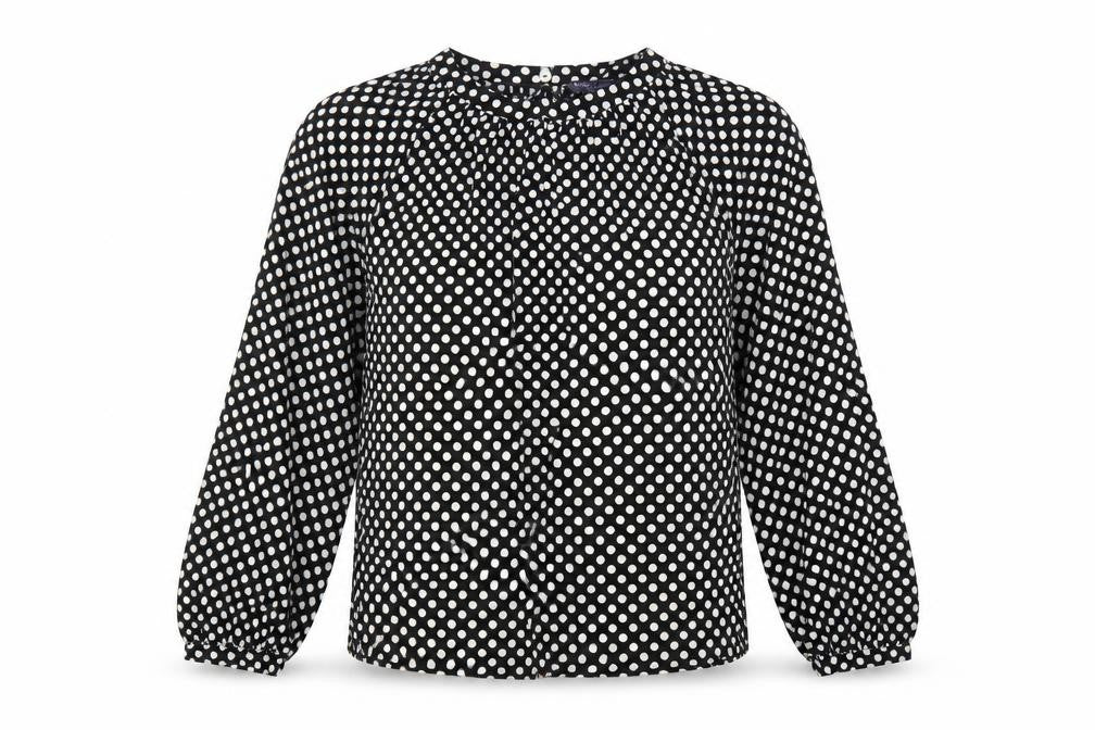 Marks and Spencer Womens Black Polka Dot Polyester Basic Blouse Size 8 Round Neck