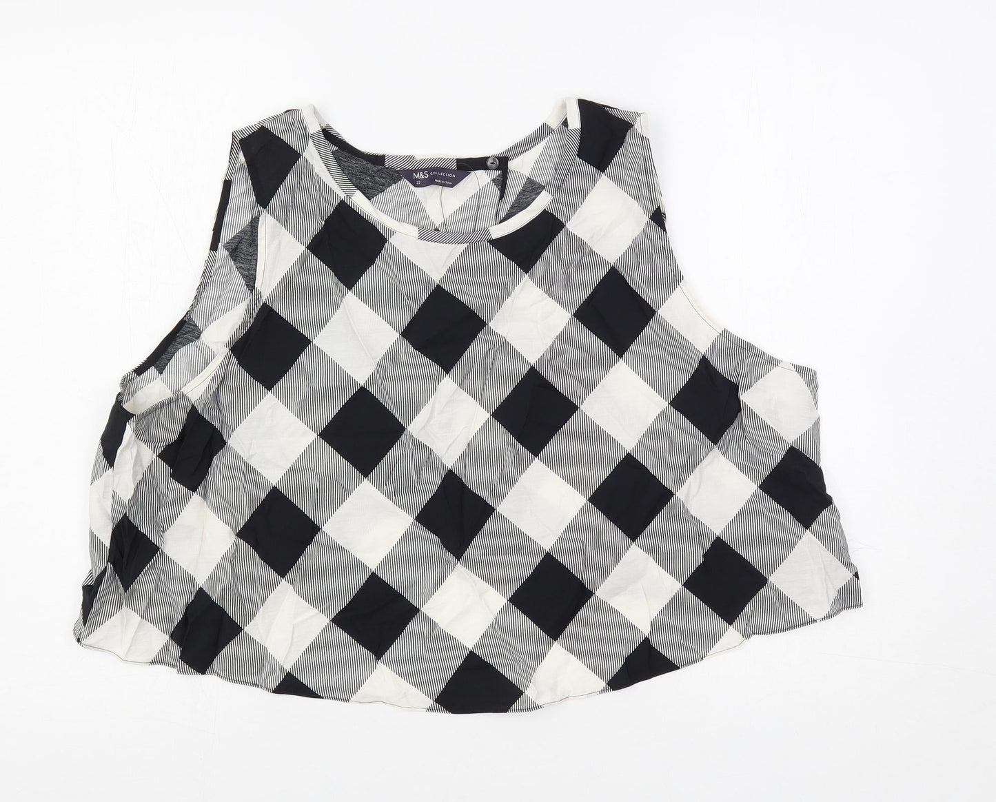 Marks and Spencer Womens Black Plaid Viscose Basic Blouse Size 22 Boat Neck - Open Back