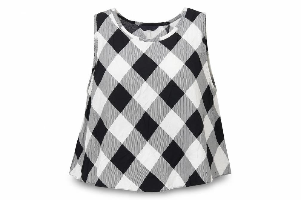 Marks and Spencer Womens Black Plaid Viscose Basic Blouse Size 22 Boat Neck - Open Back