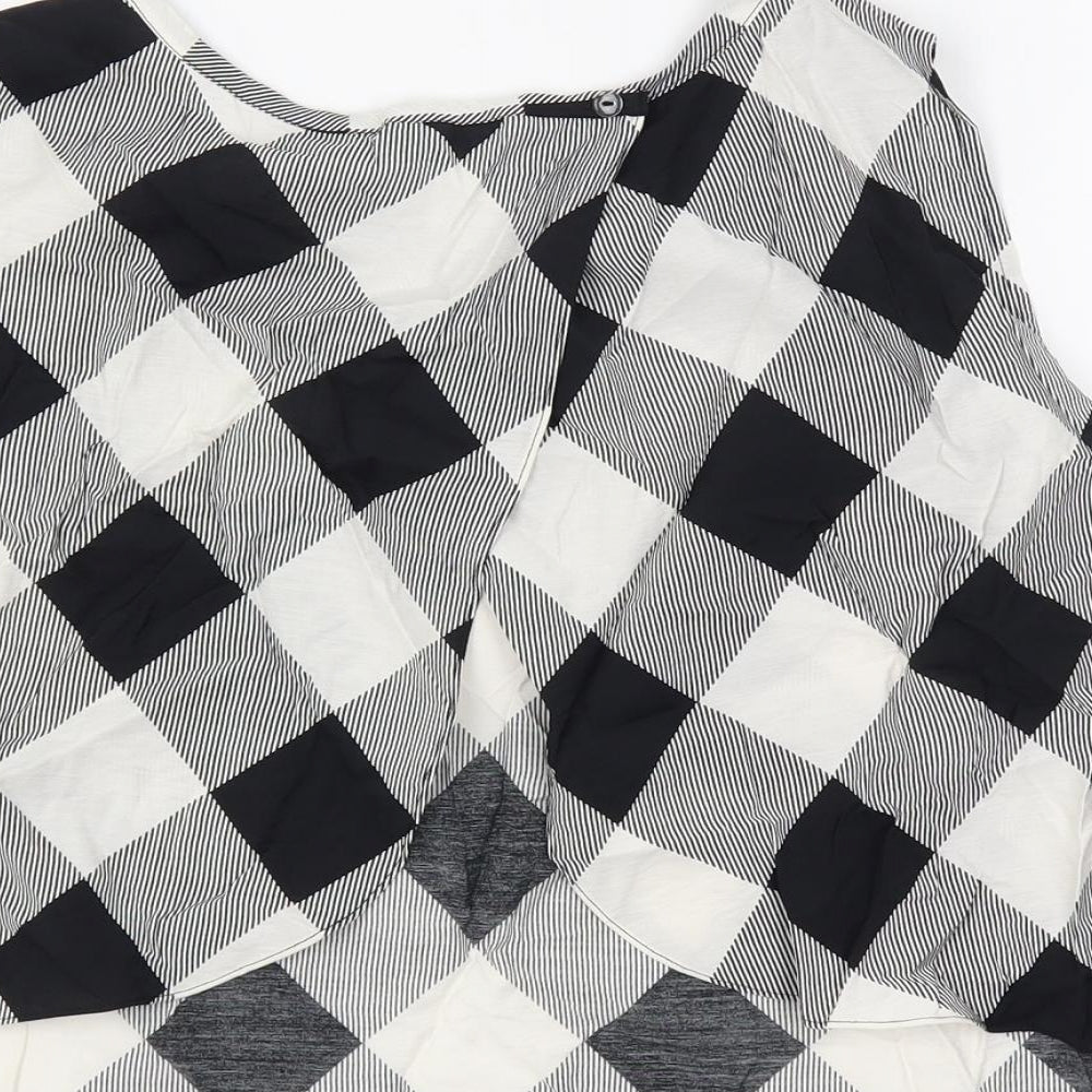Marks and Spencer Womens Black Plaid Viscose Basic Blouse Size 22 Boat Neck - Open Back
