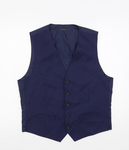 Marks and Spencer Mens Blue Polyester Jacket Suit Waistcoat Size 40 Regular