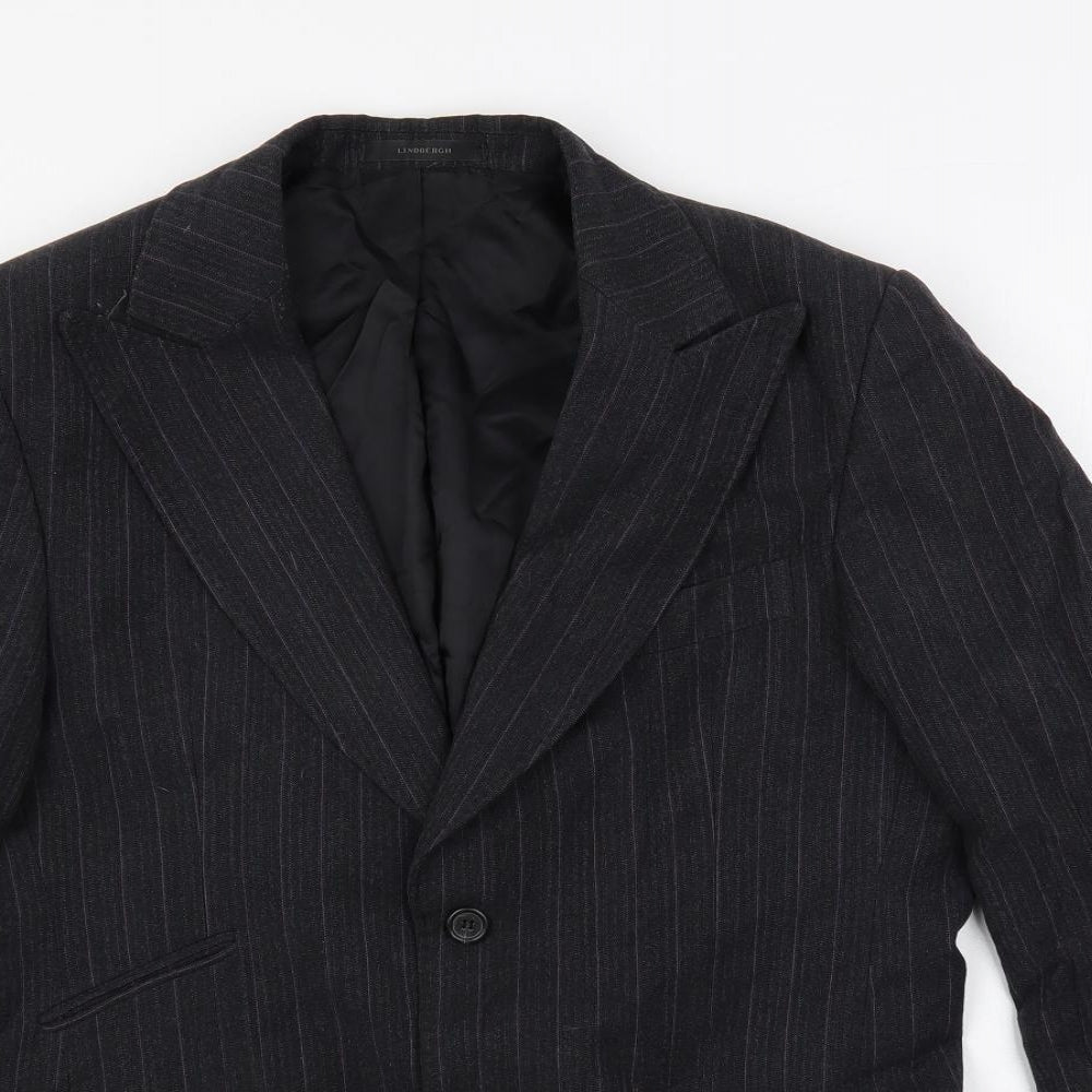 Lindbergh Mens Black Striped Polyester Jacket Suit Jacket Size 40 Regular