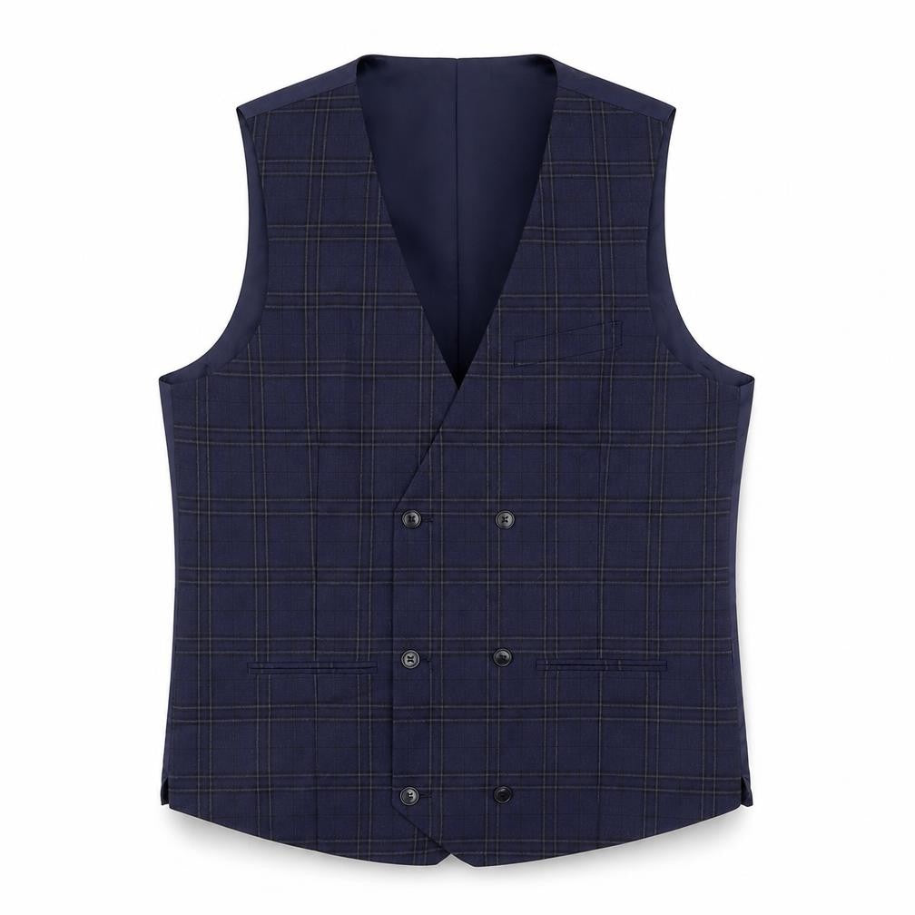 Marks and Spencer Mens Blue Plaid Polyester Jacket Suit Waistcoat Size 40 Regular