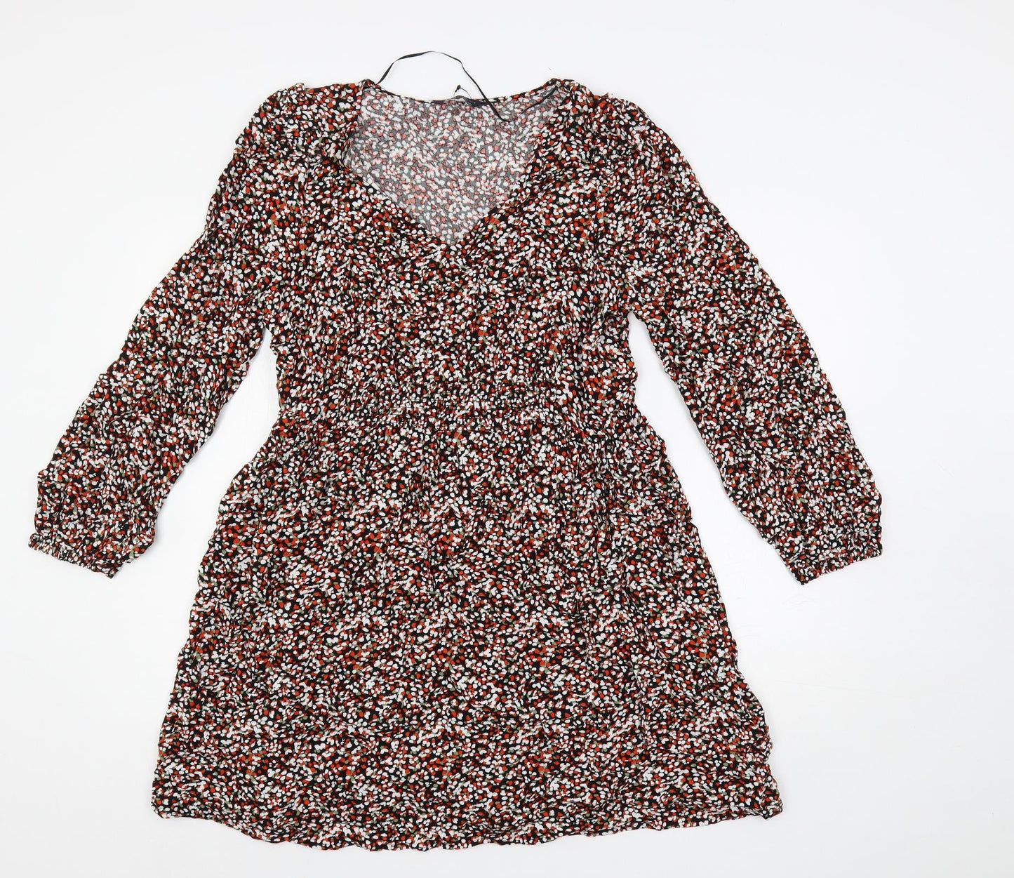 Marks and Spencer Womens Multicoloured Geometric Viscose A-Line Size 14 V-Neck Pullover - Elastic Waist