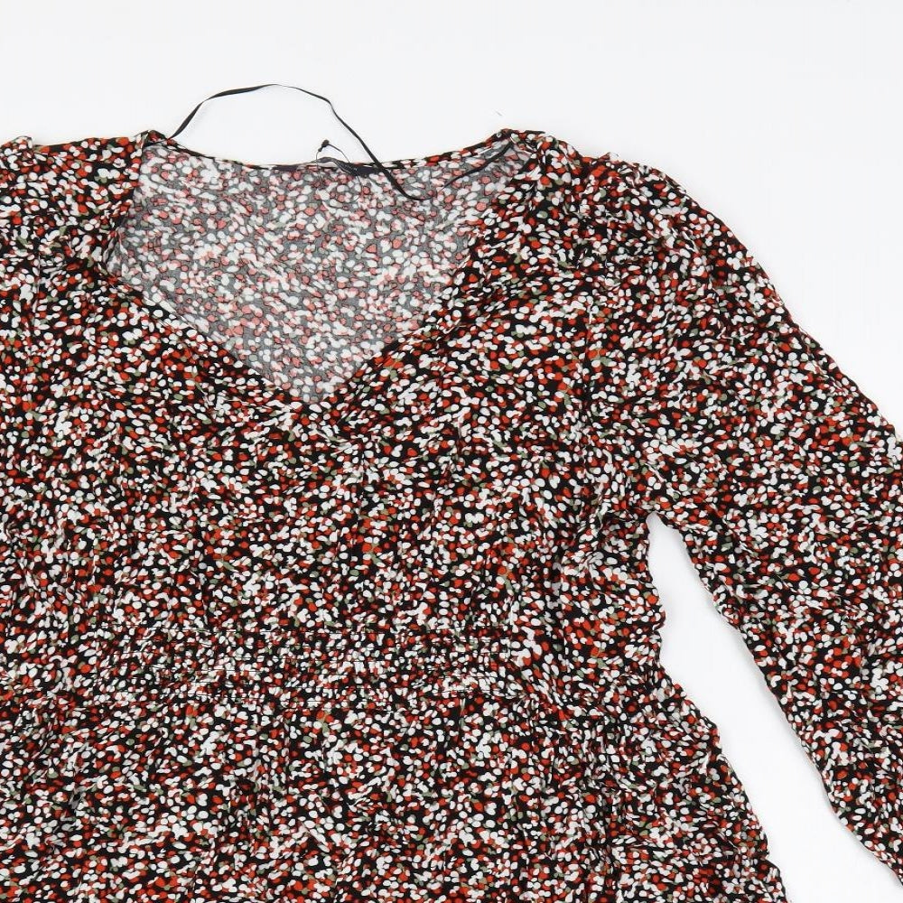 Marks and Spencer Womens Multicoloured Geometric Viscose A-Line Size 14 V-Neck Pullover - Elastic Waist