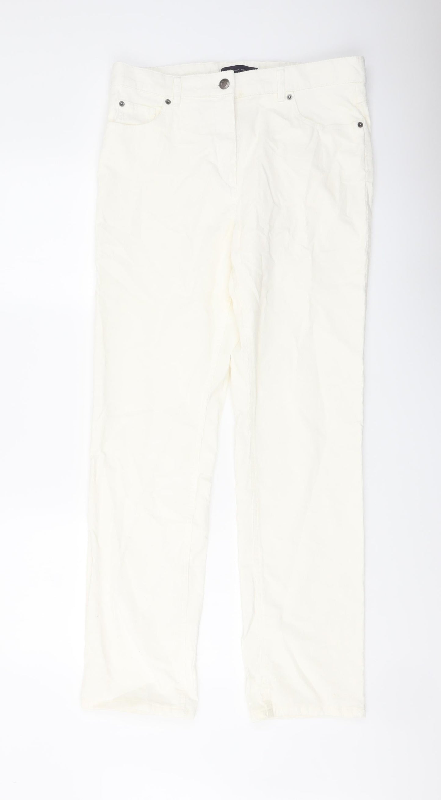 Marks and Spencer Womens Ivory Cotton Trousers Size 12 L30 in Regular Button