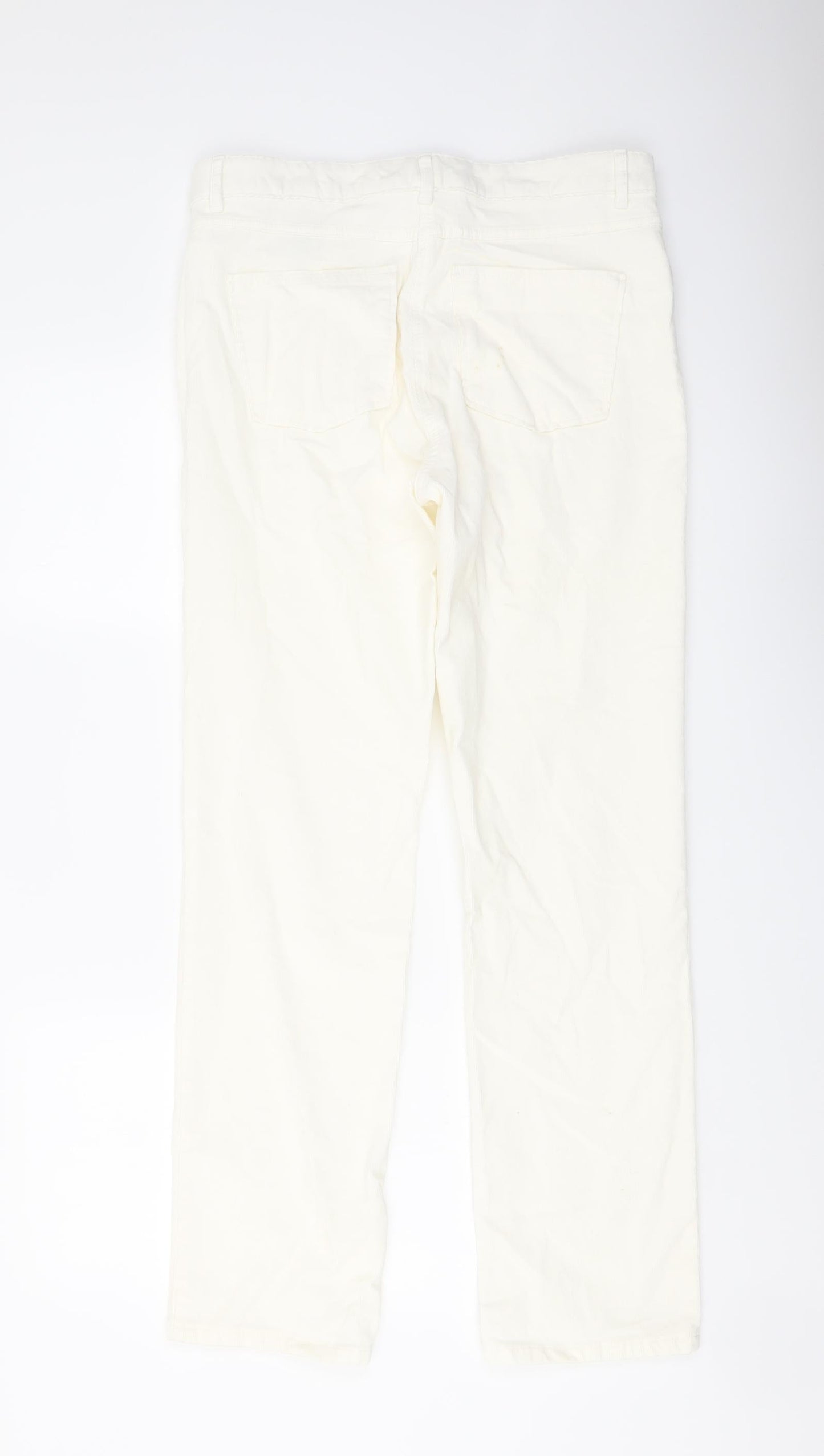 Marks and Spencer Womens Ivory Cotton Trousers Size 12 L30 in Regular Button