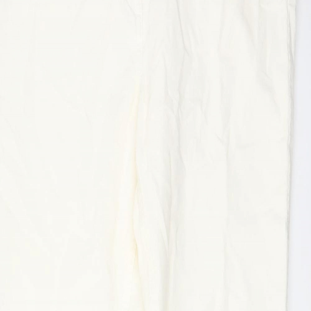 Marks and Spencer Womens Ivory Cotton Trousers Size 12 L30 in Regular Button
