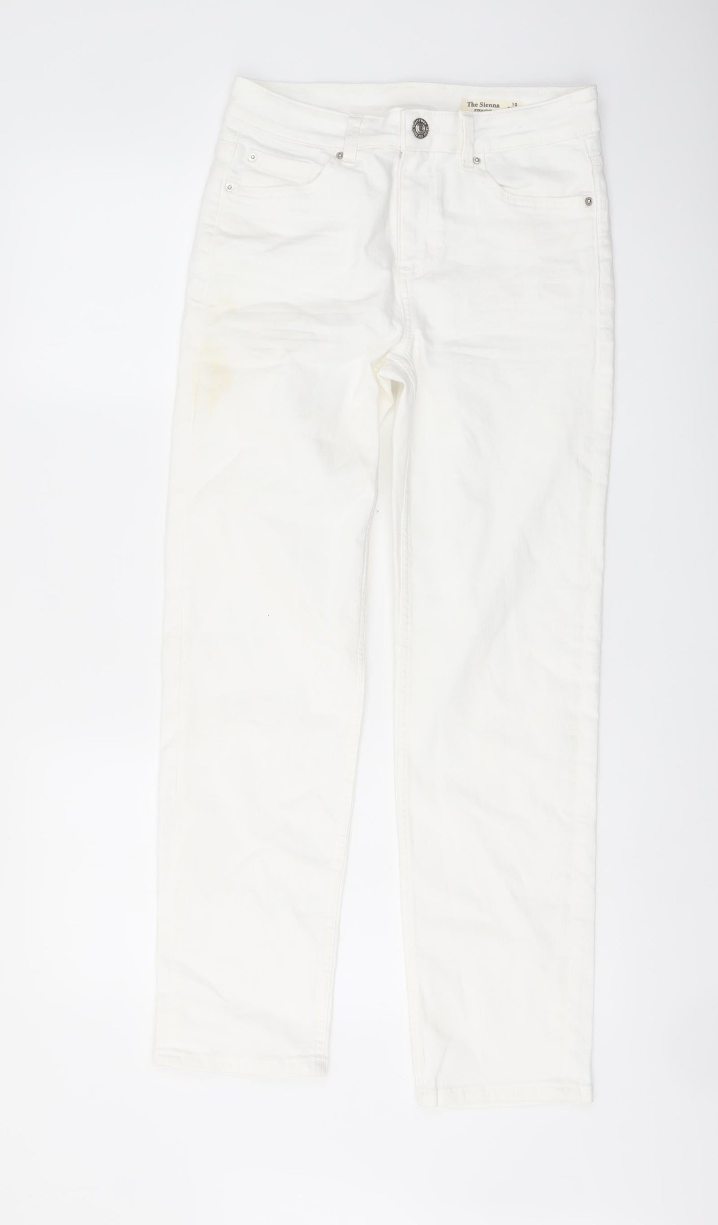 Marks and Spencer Womens Ivory Cotton Straight Jeans Size 10 L27 in Regular Button