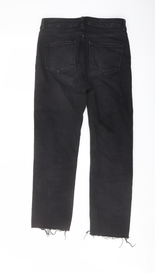 Marks and Spencer Womens Black Cotton Straight Jeans Size 10 L25 in Regular Button