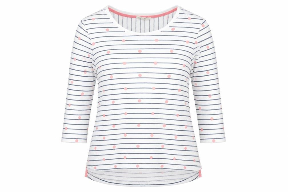Cambridge Womens White Striped Cotton Jersey T-Shirt Size S Scoop Neck - Polka Dot