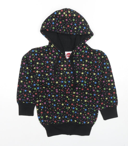 Bubble Girls Black Geometric Cotton Full Zip Hoodie Size 4 Years Zip - Stars