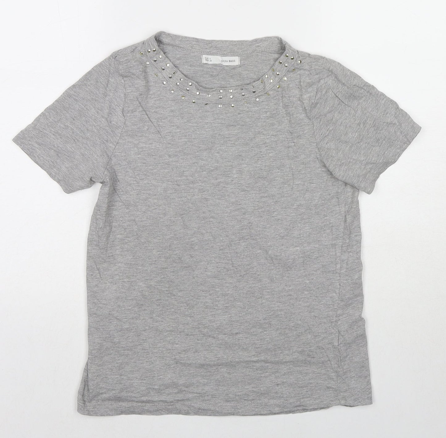 Sfera Womens Grey Polyester Basic T-Shirt Size S Round Neck - Beaded Detail