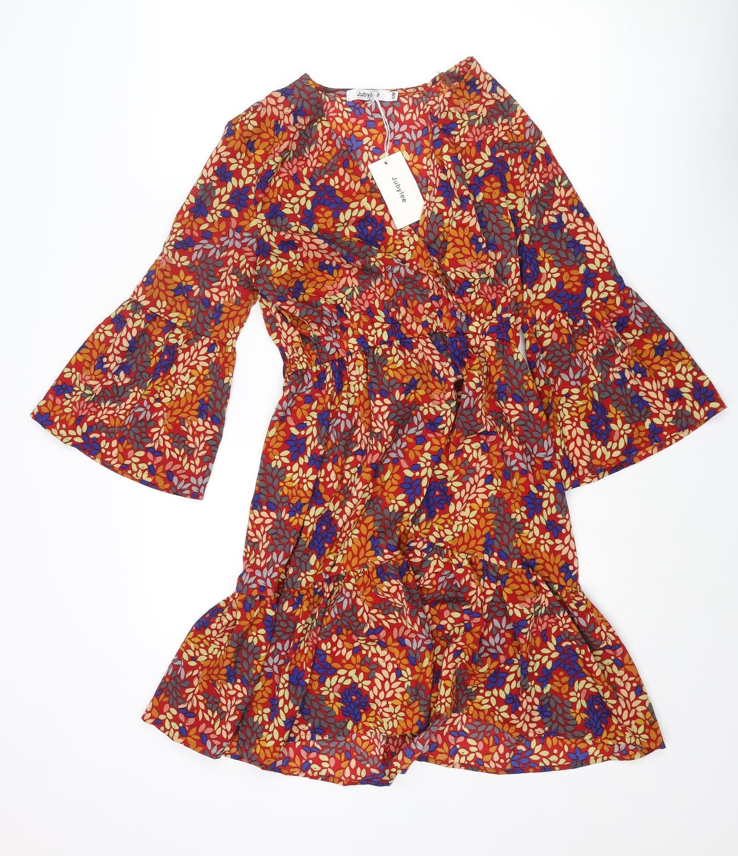 Jubylee Womens Multicoloured Geometric Viscose A-Line Size S V-Neck Pullover - Floral Print Size S-M