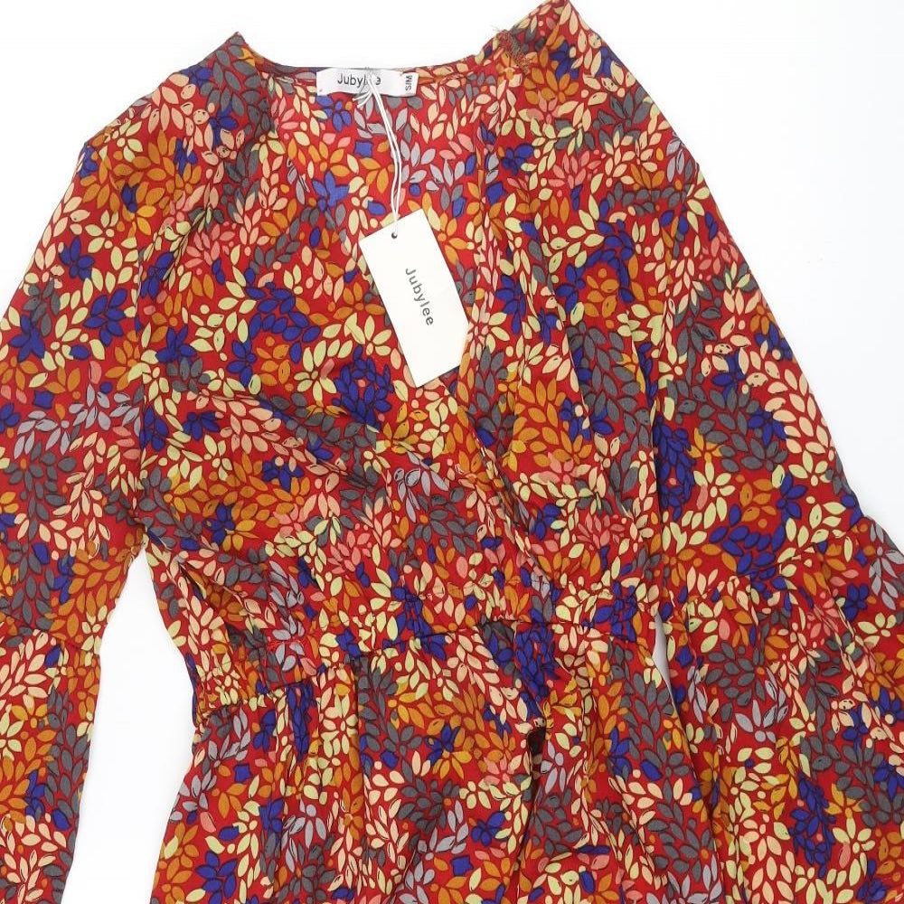 Jubylee Womens Multicoloured Geometric Viscose A-Line Size S V-Neck Pullover - Floral Print Size S-M
