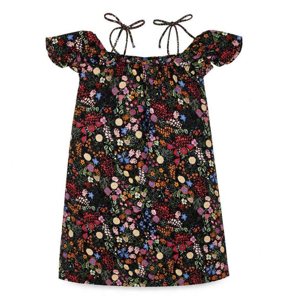 Front view of Only women’s multicoloured floral polyester shift, size UK 8, square neck tie - cold shoulder