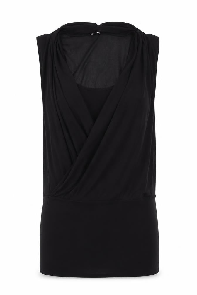 River Island Womens Black Polyester Tunic Blouse Size 10 V-Neck - Layered Wrap Style