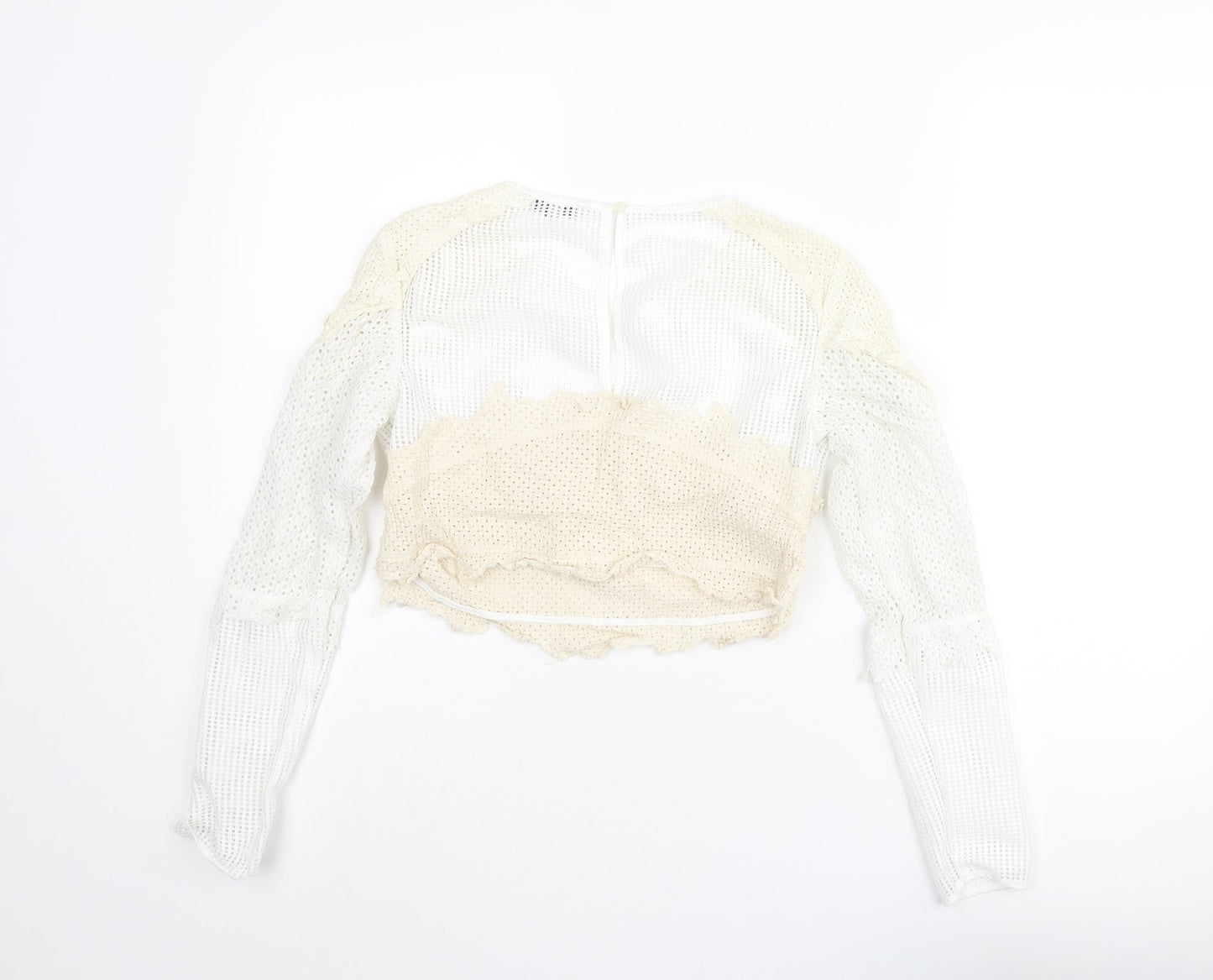 NEXT Womens White Polyester Cropped Blouse Size 8 Round Neck - Lace Detail