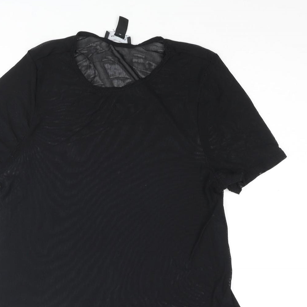 New Look Womens Black Nylon Basic Blouse Size 10 Round Neck - Semi Sheer